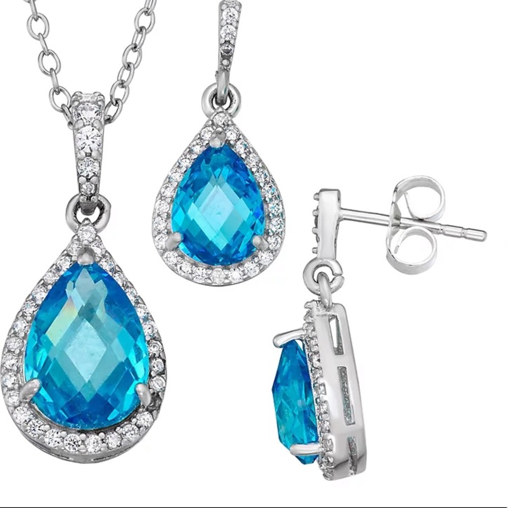 Stirling Silver Pear / Teardrop Blue cubic zirconia earrings (EARRINGS ONLY)